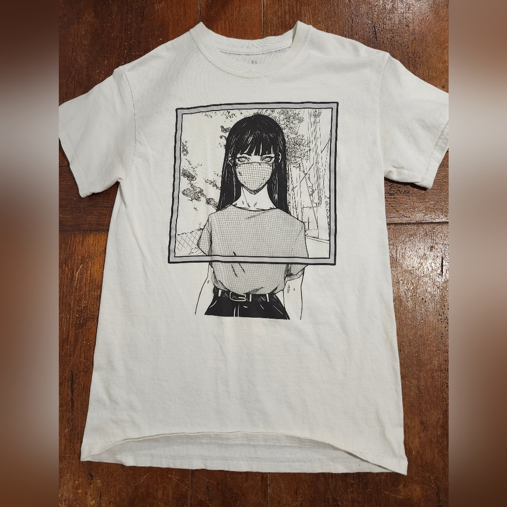Spencer's Threadless anime ninja girl with mask. White‎ t-shirt size Small